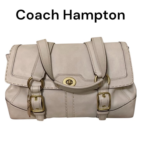 COACH HAMPTON LARGE LEATHER SATCHEL IN COLOR SAND EXCELLENT CONDITION - Picture 1 of 12